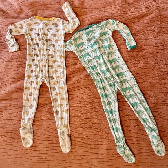 KicKee Pants Prints Bamboo & Natural Leopard & Croissants Footie with Snaps 9-12 - Picture 6 of 12